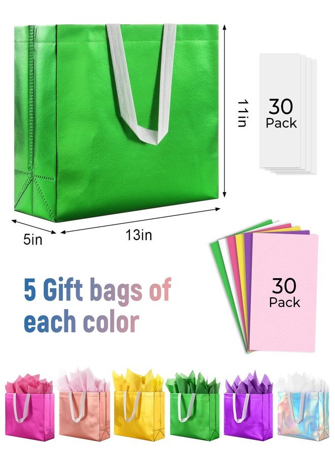 Lzerking Gift Bags with Handles 30 Pack 13x5x11in（Includes Tissue Paper） Colorful Reusable Gift Bags for Parties, Birthdays, Weddings, Holidays - Image 2